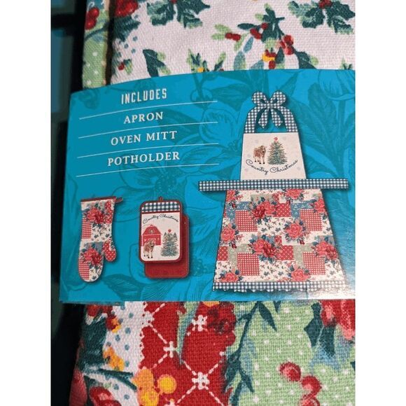 🆕Pioneer Woman Christmas Rose Patchwork Kitchen Apron Gift Set & 4 Pc Towel - Picture 2 of 7